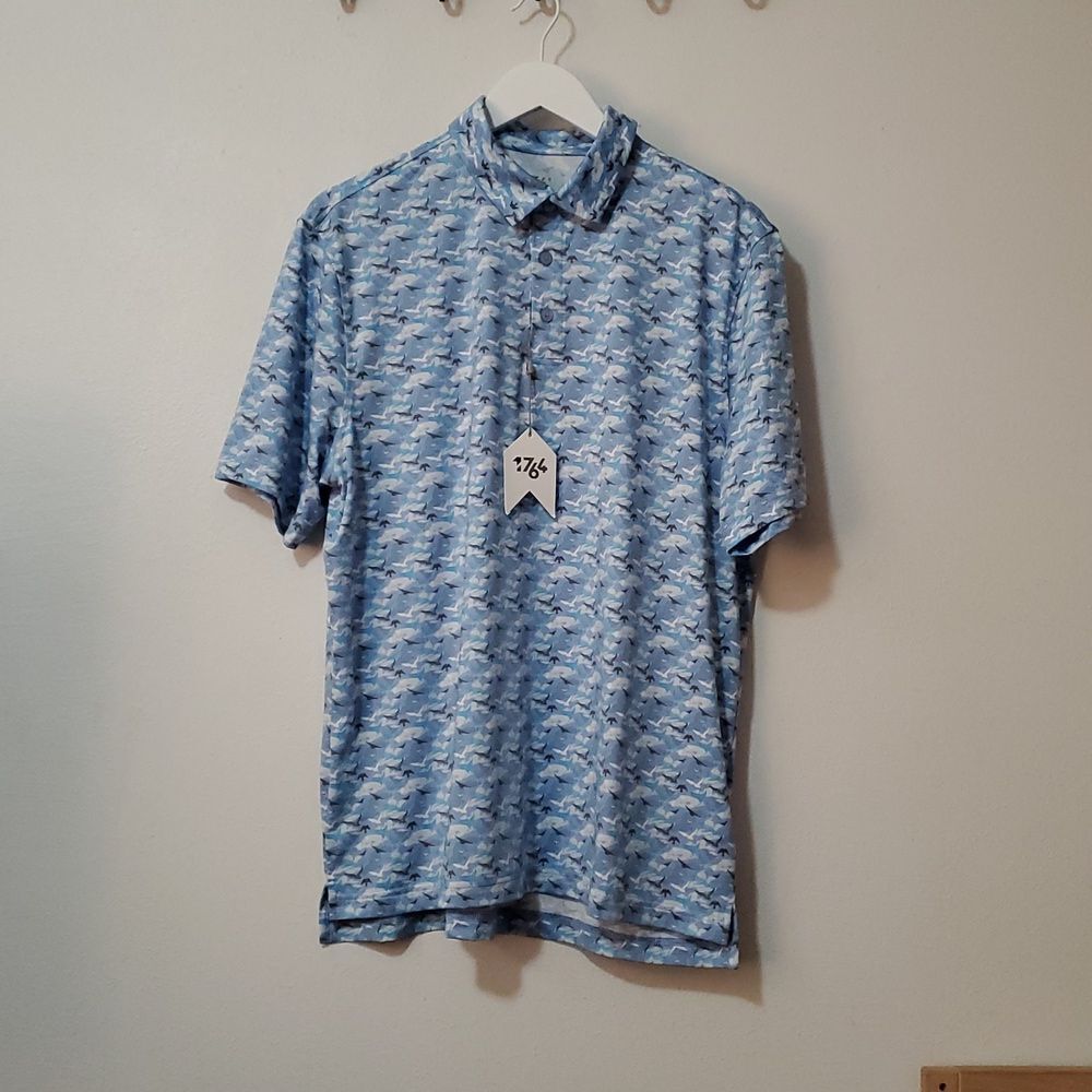 1764 Men Golf shirt Blue print L New